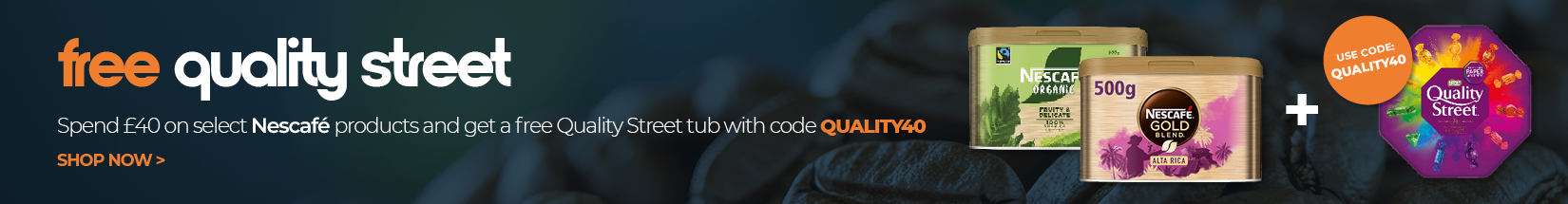 Spend 40 on select Nescafe products and claim a free tub of Quality Street with code QUALITY40.
